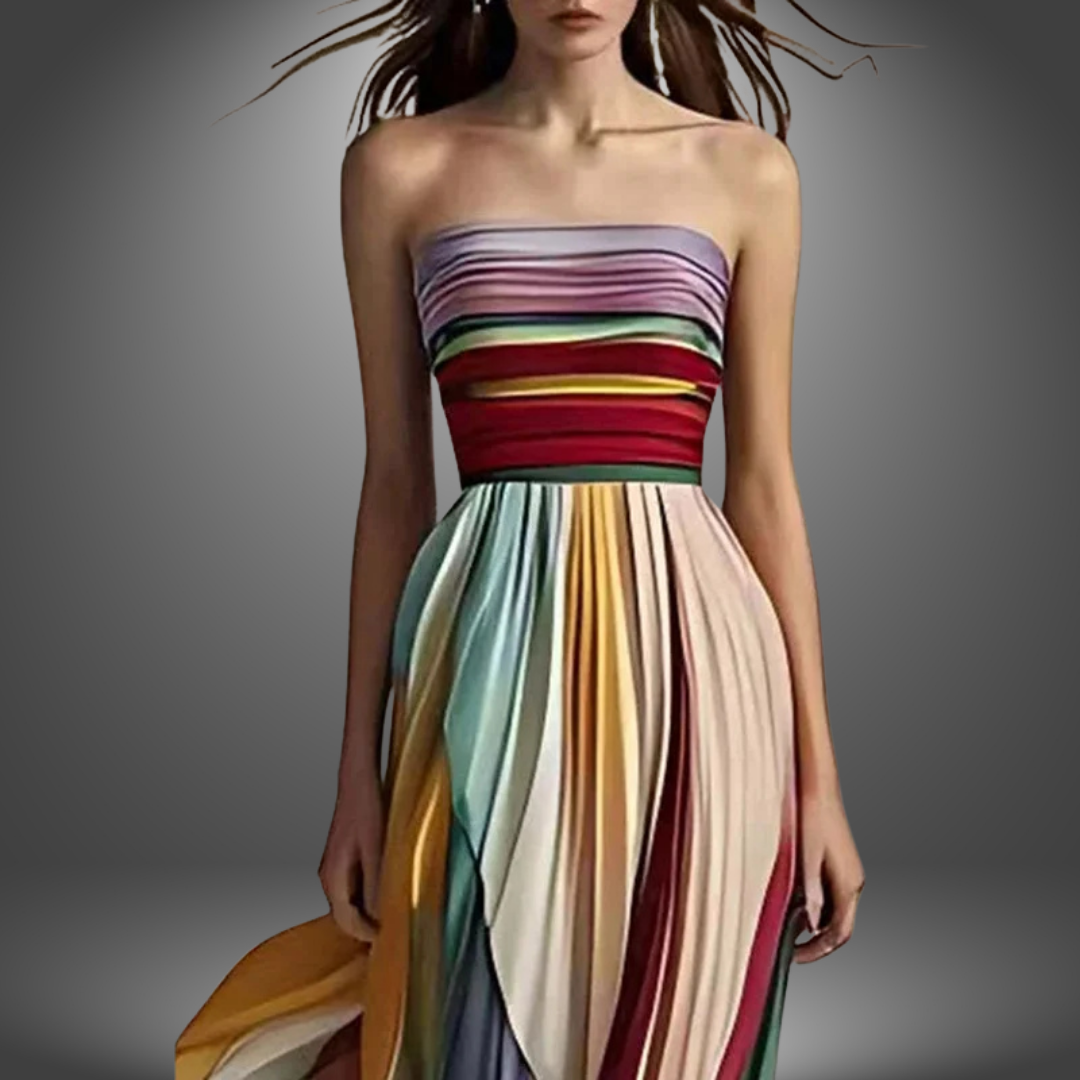 Clover - Vestido de Festa Off-Shoulder Arco-Íris Chic
