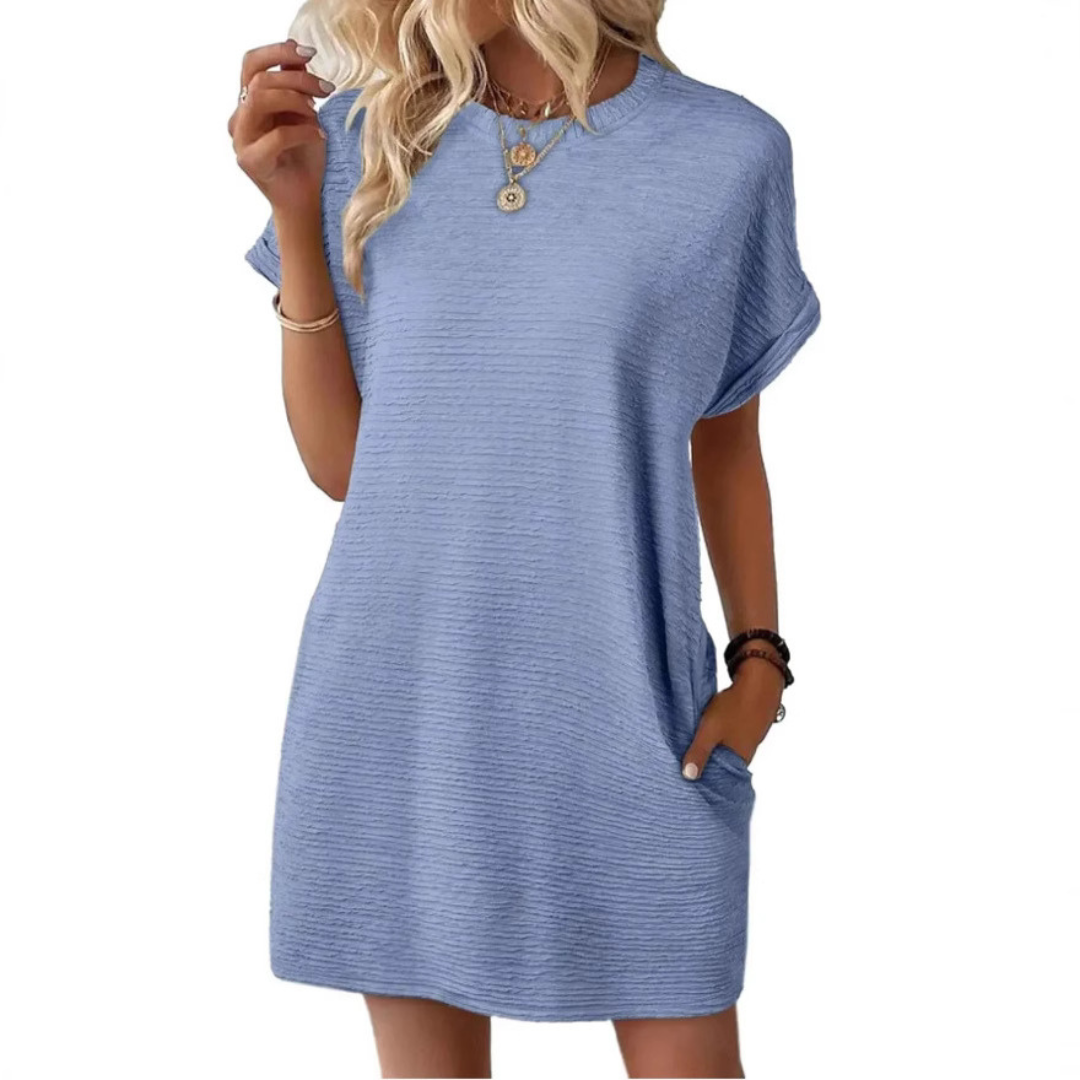 EVASHA™ – Vestido de Verão Casual Minimalista com Decote Redondo