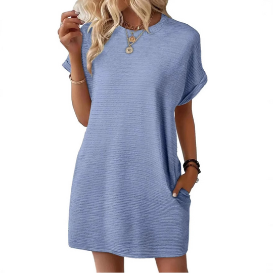 EVASHA™ – Vestido de Verão Casual Minimalista com Decote Redondo