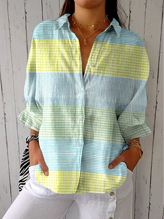 Blusa Arely™ com Estampa de Grade em Tons Pastel