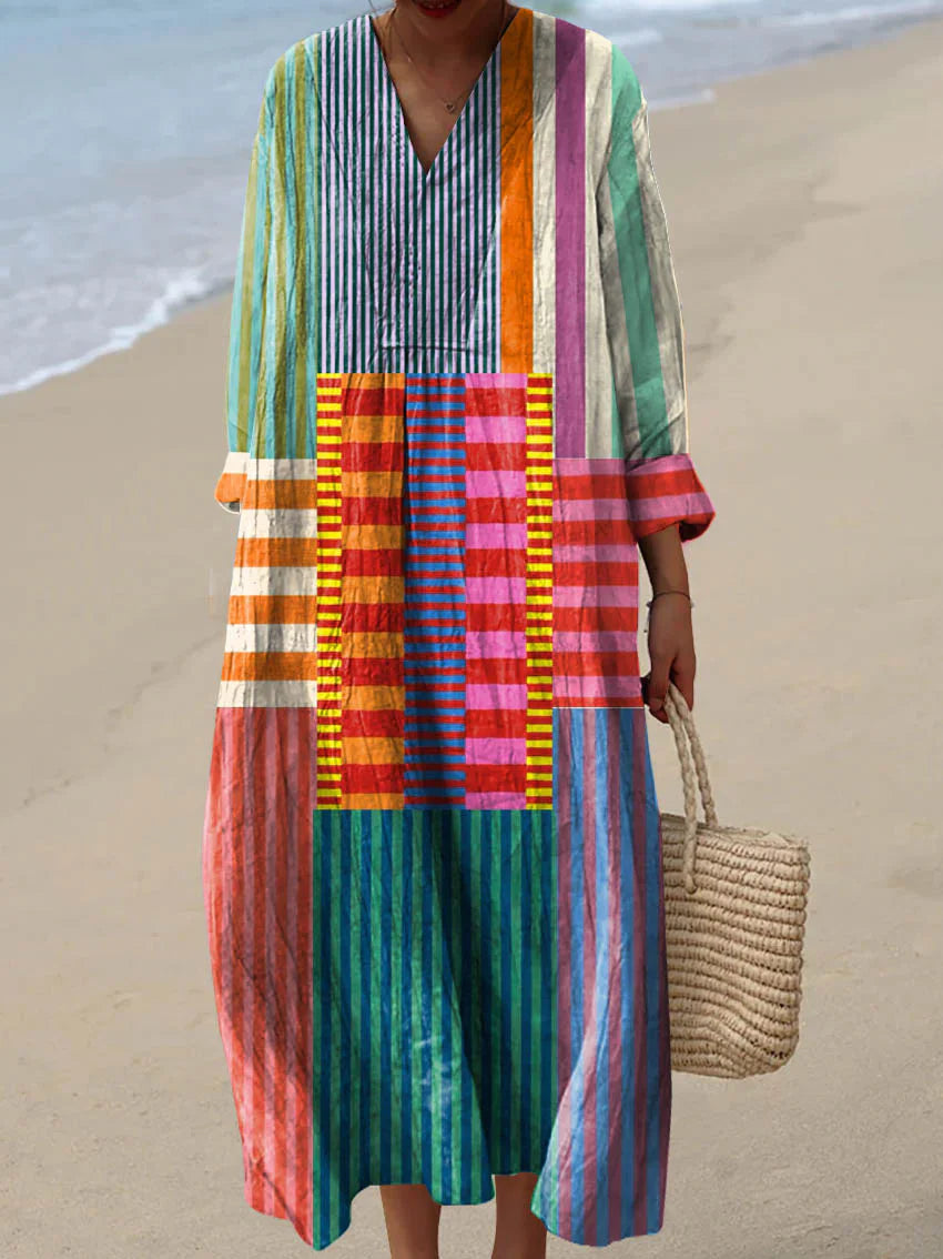 ELARA™ | VESTIDO MAXI PATCHWORK MULTICOLORIDO