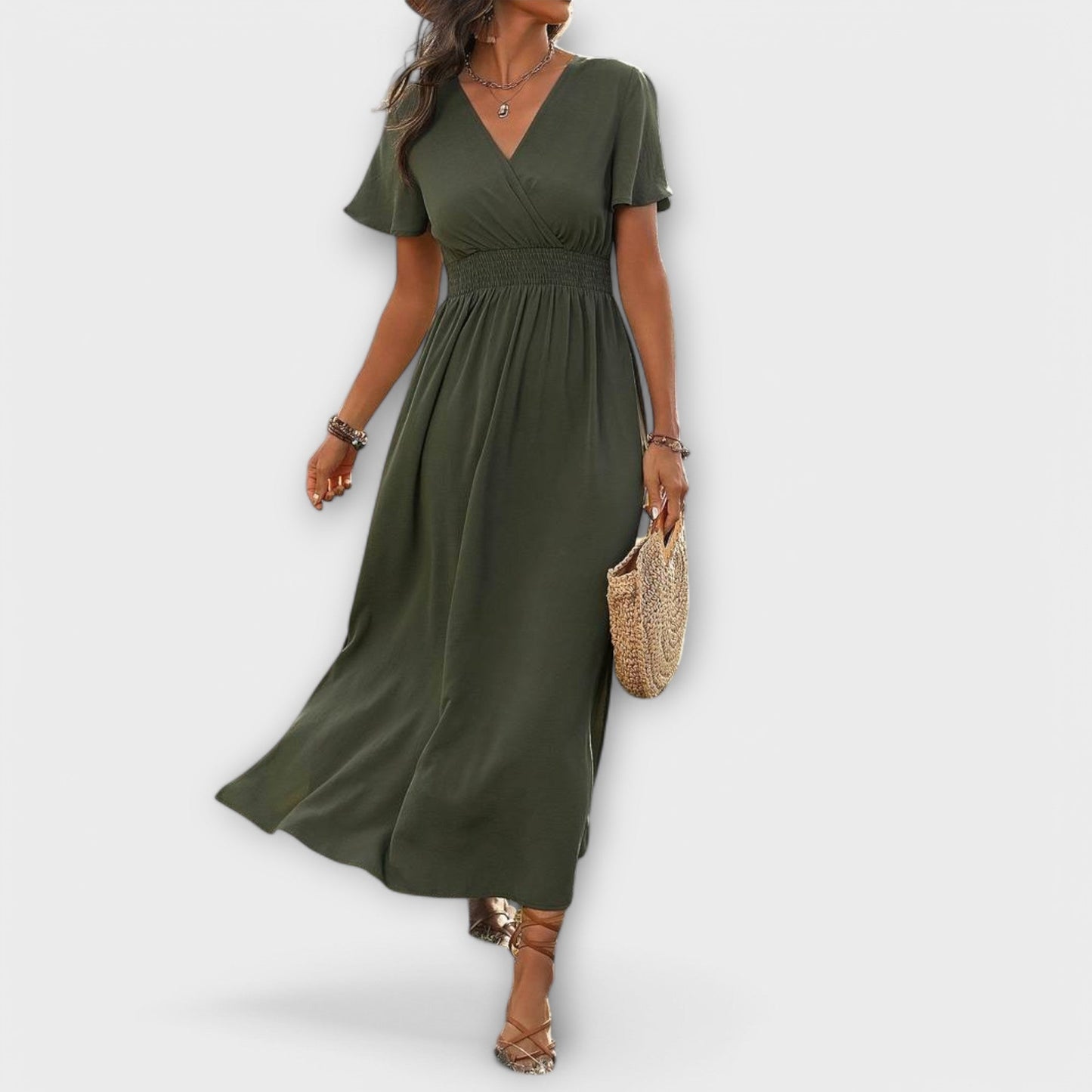 Heather - Vestido Boho Elegante com Decote em V e Mangas Longas