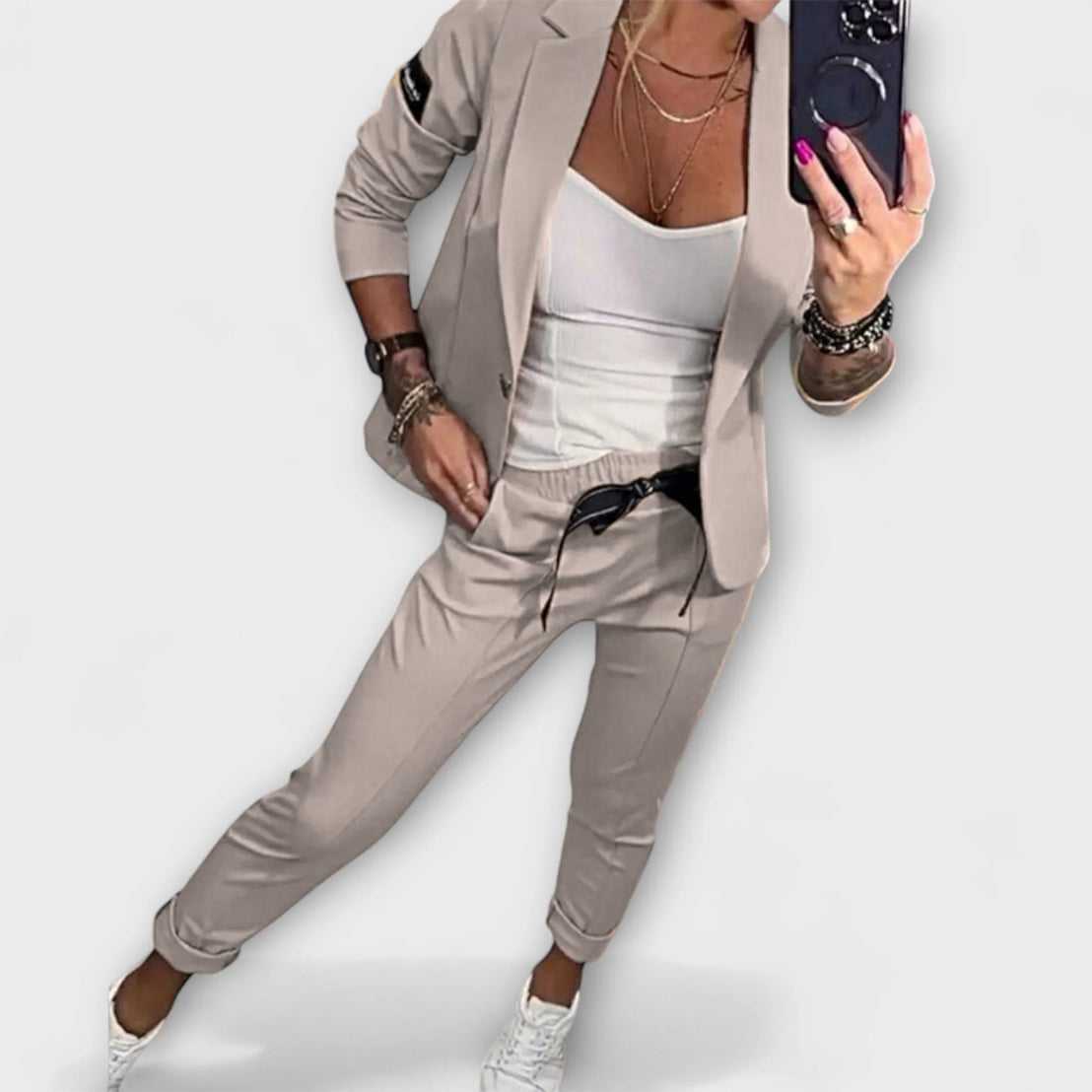 Malou - Conjunto Coordenado de Top, Jaqueta e Calça