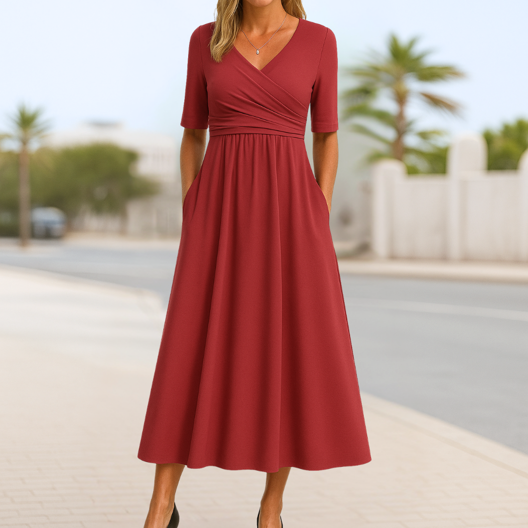 Monique™ | Vestido Cruzado de Manga Curta