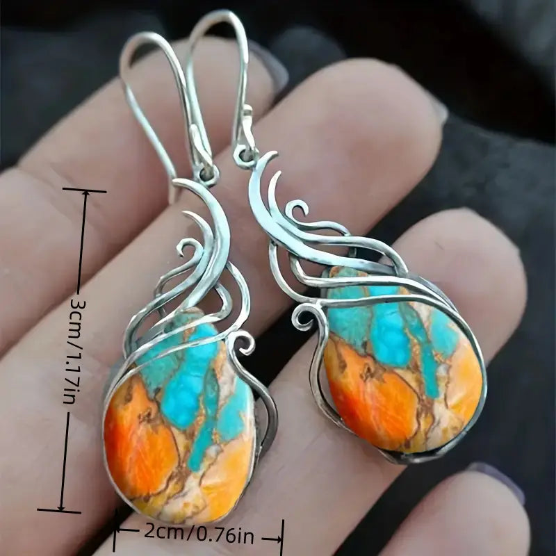 Brincos de Gema Azul Brilhante e Laranja