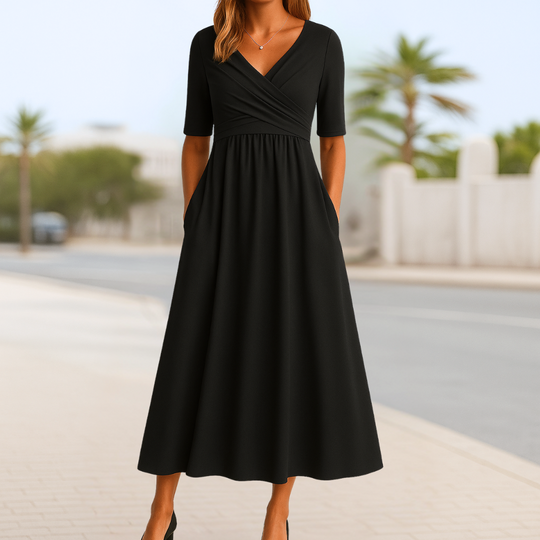 Monique™ | Vestido Cruzado de Manga Curta