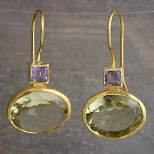 Brincos Dourados de Cristal Verde Vintage