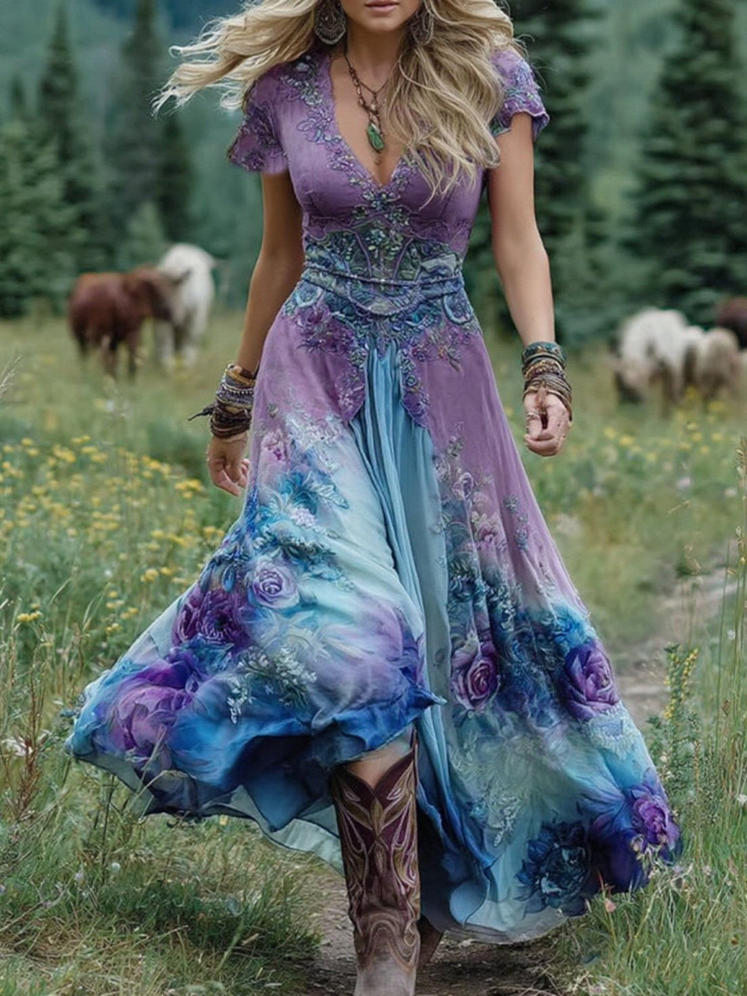 Marcina - Elegante Vestido Longo com Tons Florais