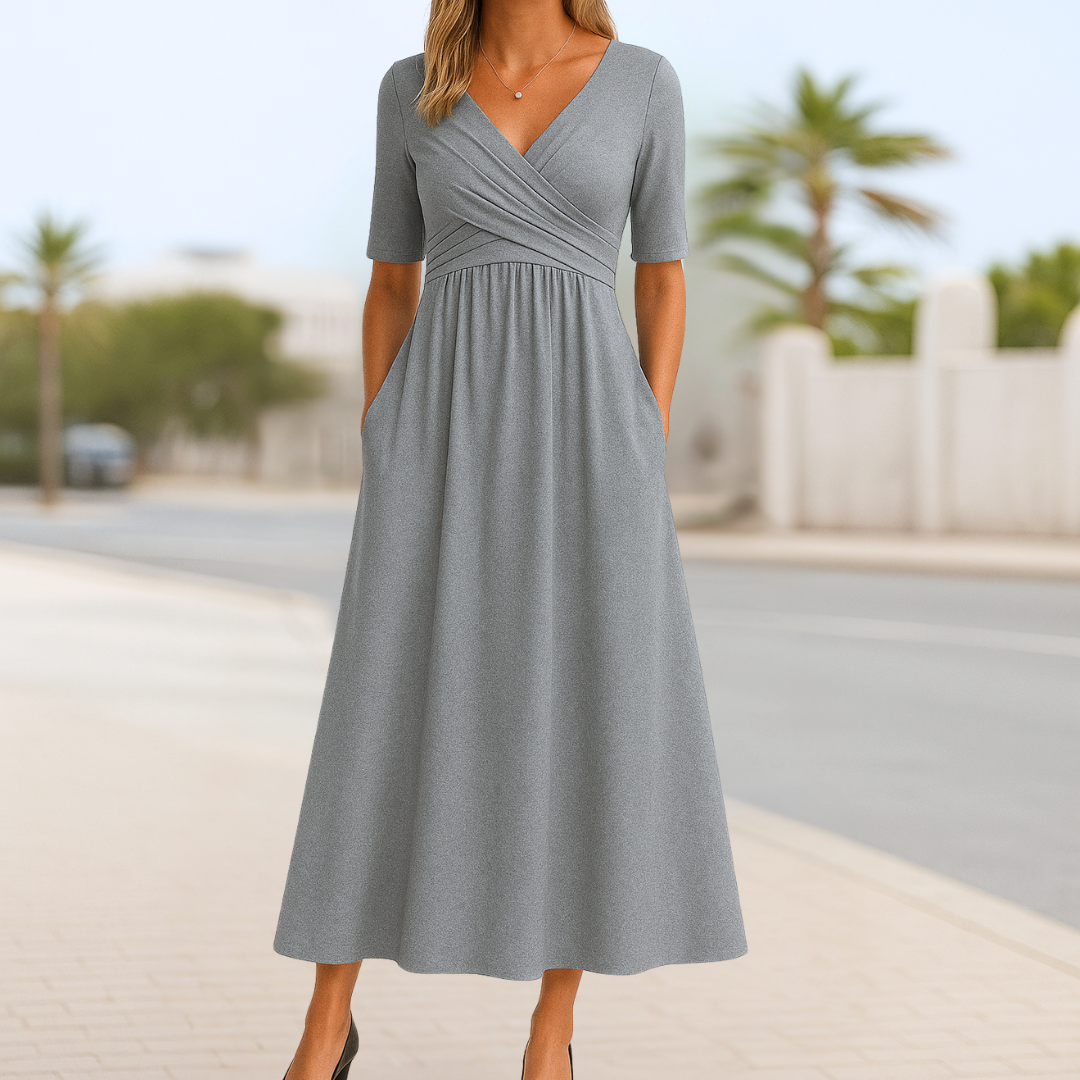Monique™ | Vestido Cruzado de Manga Curta