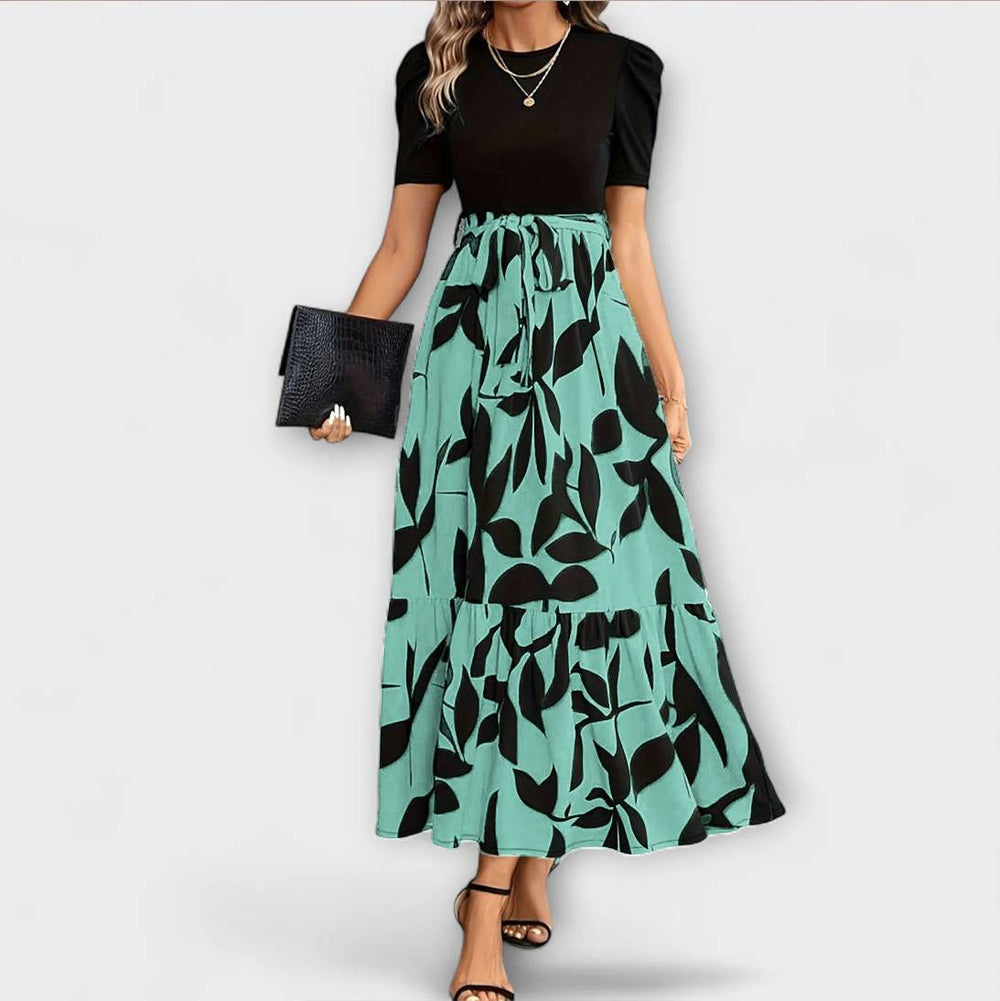 Luna - Vestido de verão com estampa floral e decote redondo
