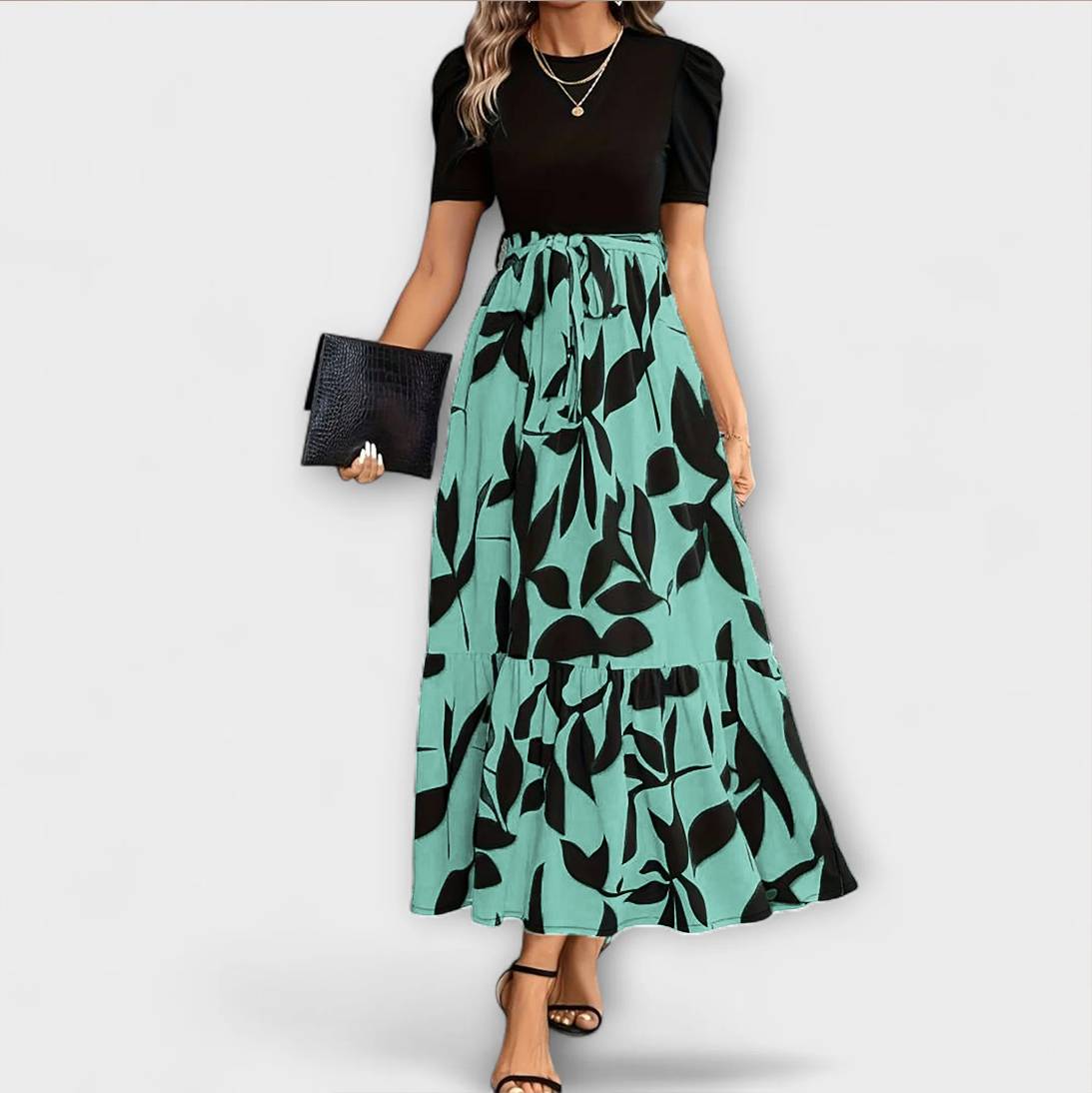 Luna - Vestido de verão com estampa floral e decote redondo
