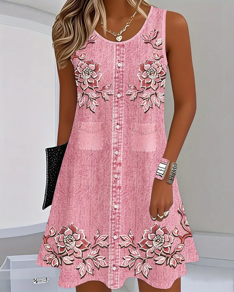 Vestido Sem Mangas com Aparência de Jeans