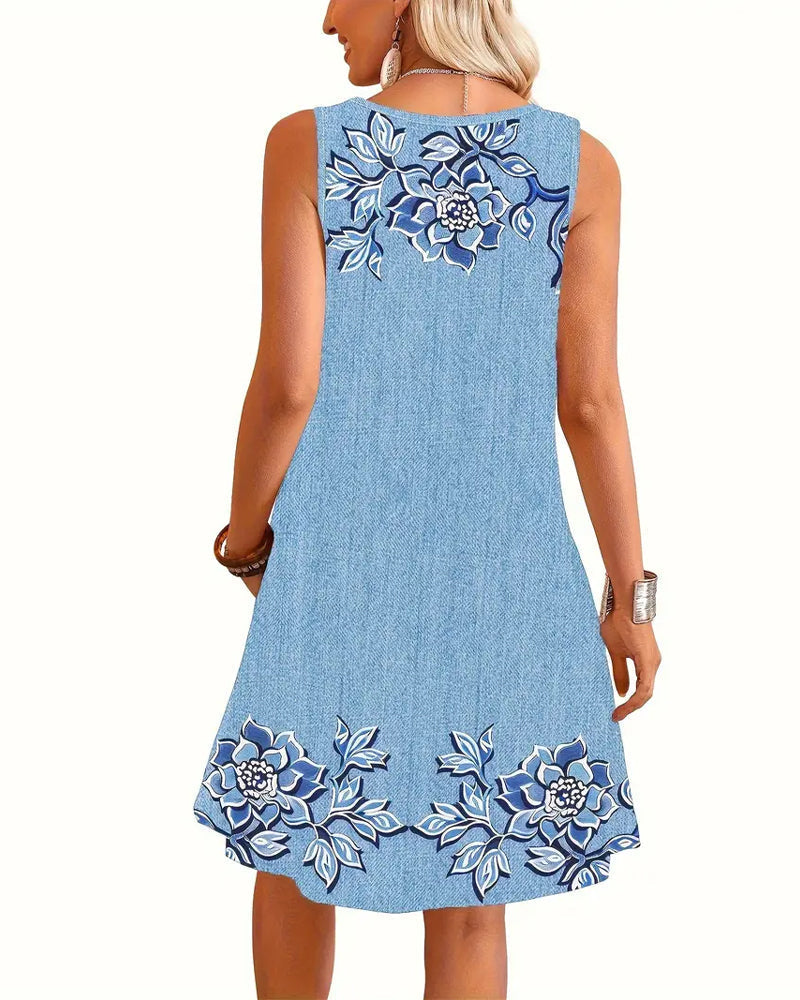 Vestido Sem Mangas com Aparência de Jeans