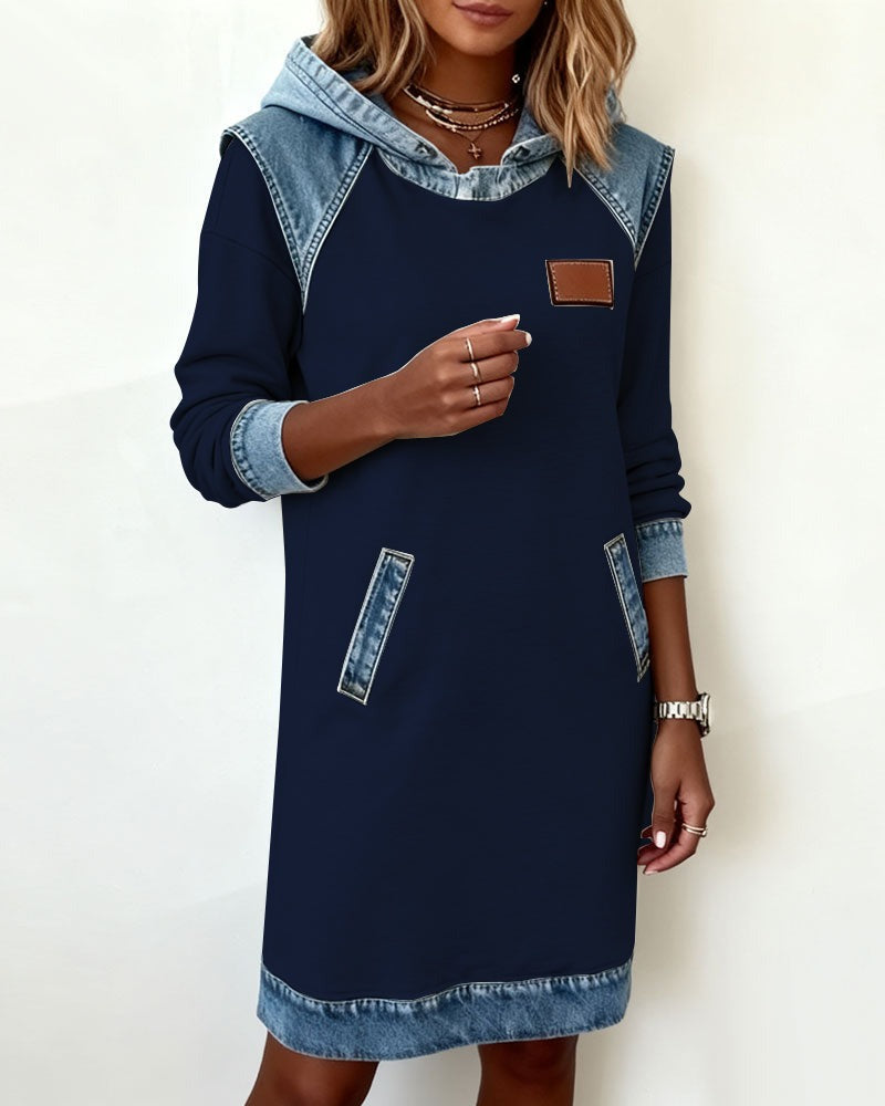 Viktoria – Vestido casual com capuz e detalhes em denim