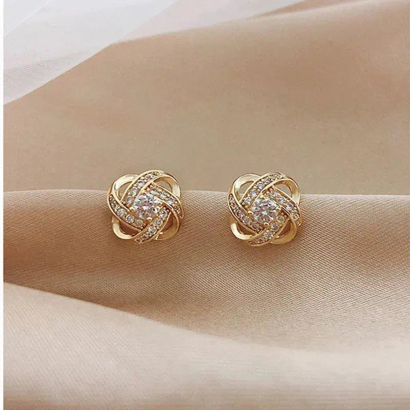 Brincos de Cristal Floral Espiral Dourados