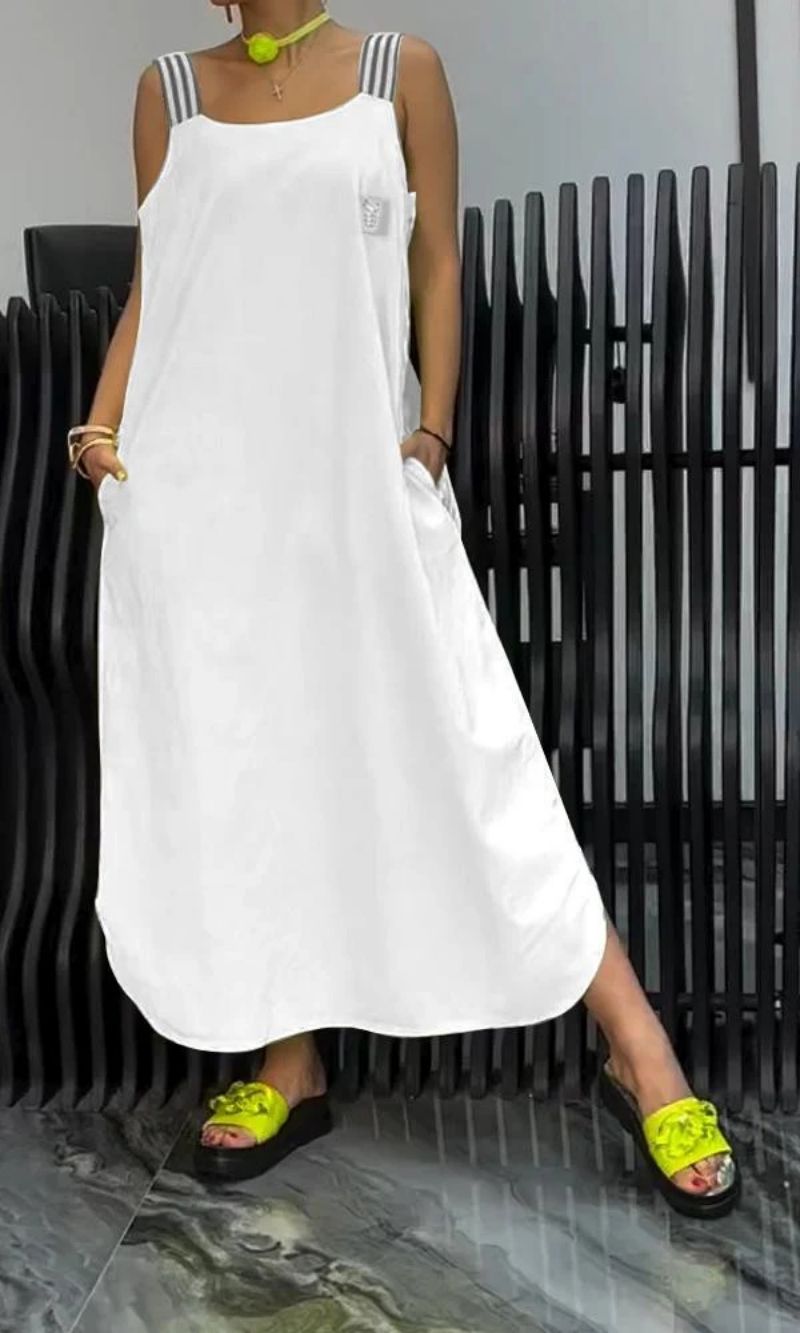 Vestido Suspensor LunaStripe™ de Algodão e Linho
