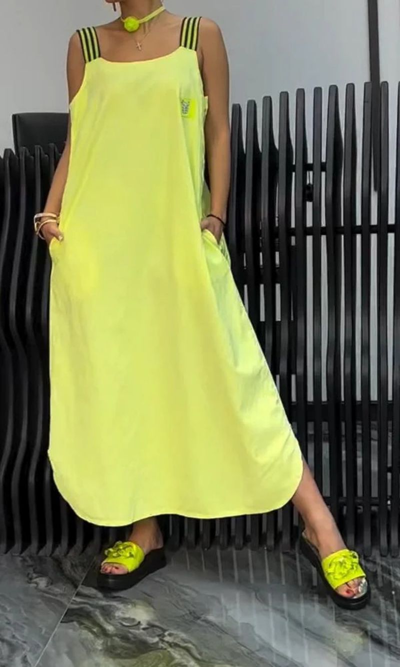 Vestido Suspensor LunaStripe™ de Algodão e Linho