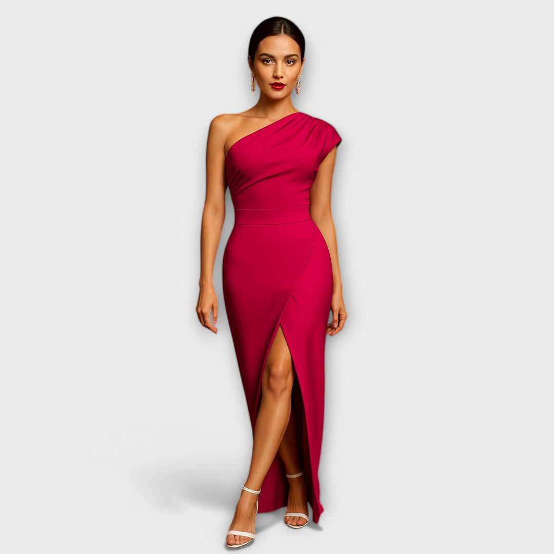 Elegante vestido de festa assimétrico