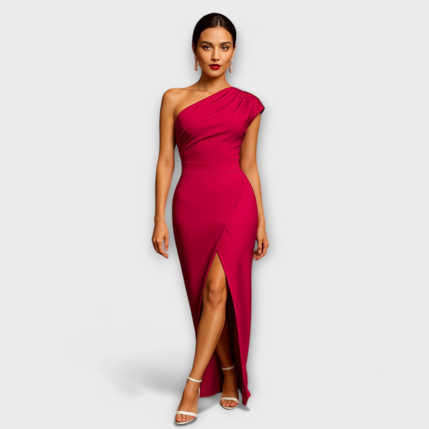 Elegante vestido de festa assimétrico