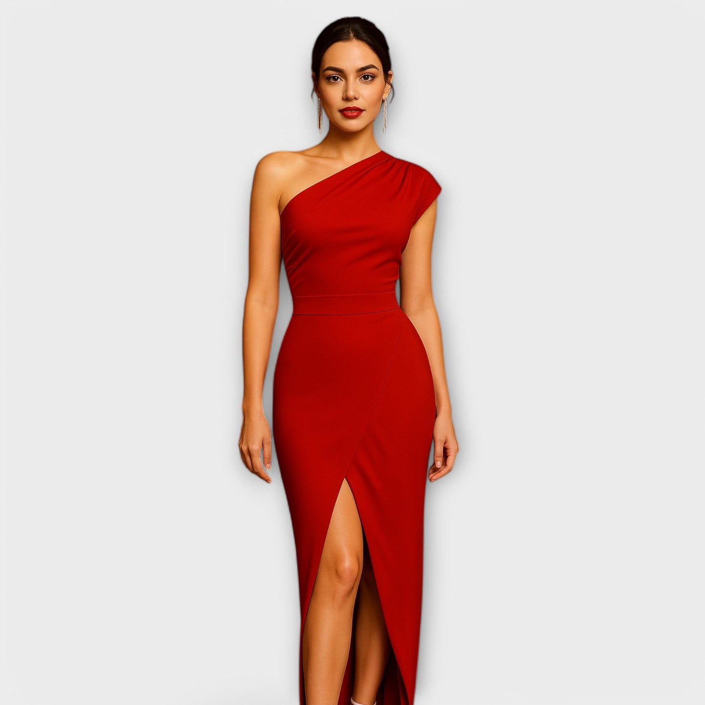 Elegante vestido de festa assimétrico
