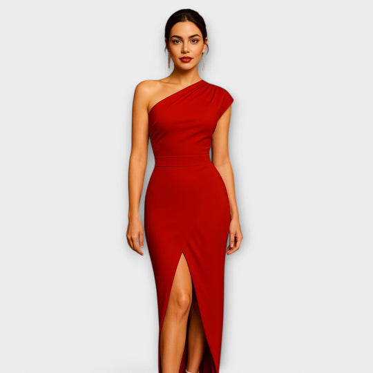 Elegante vestido de festa assimétrico