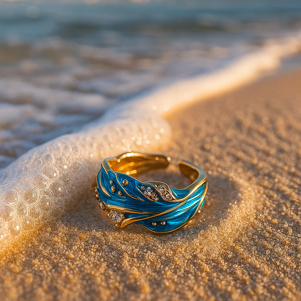Oceano - Anel Vintage Onda Azul