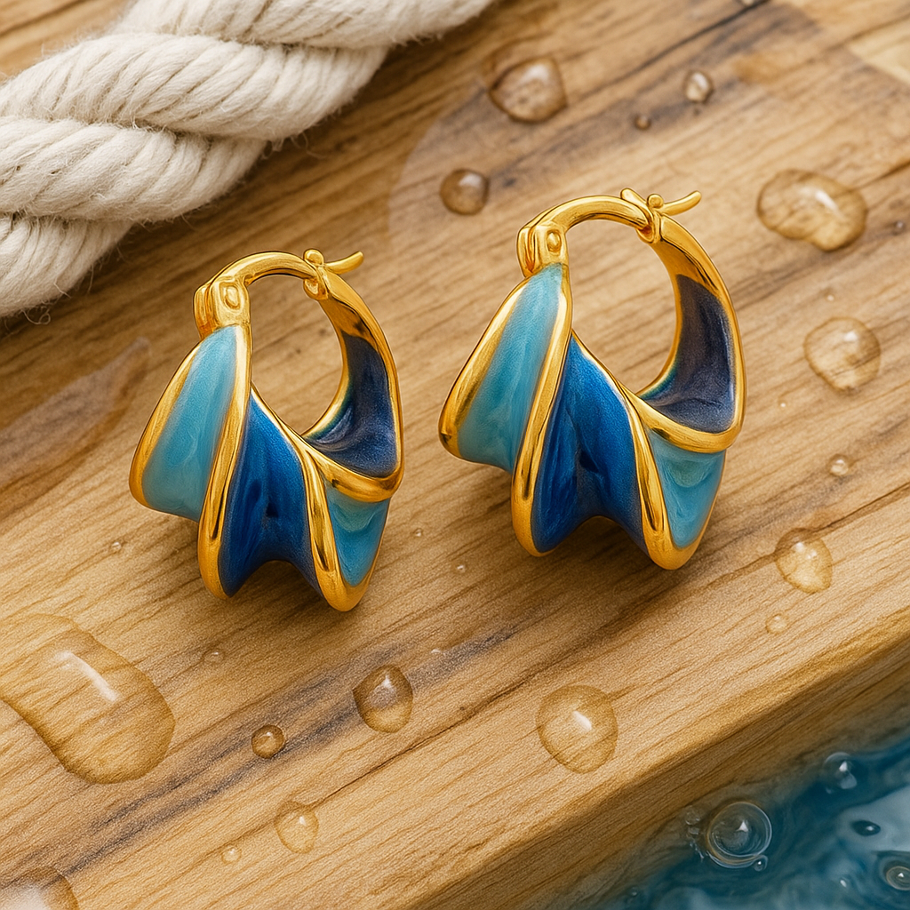 Brincos de Argola em Esmalte Ouro e Azul