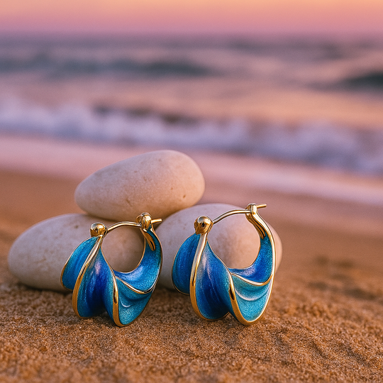 Brincos de Argola em Esmalte Ouro e Azul