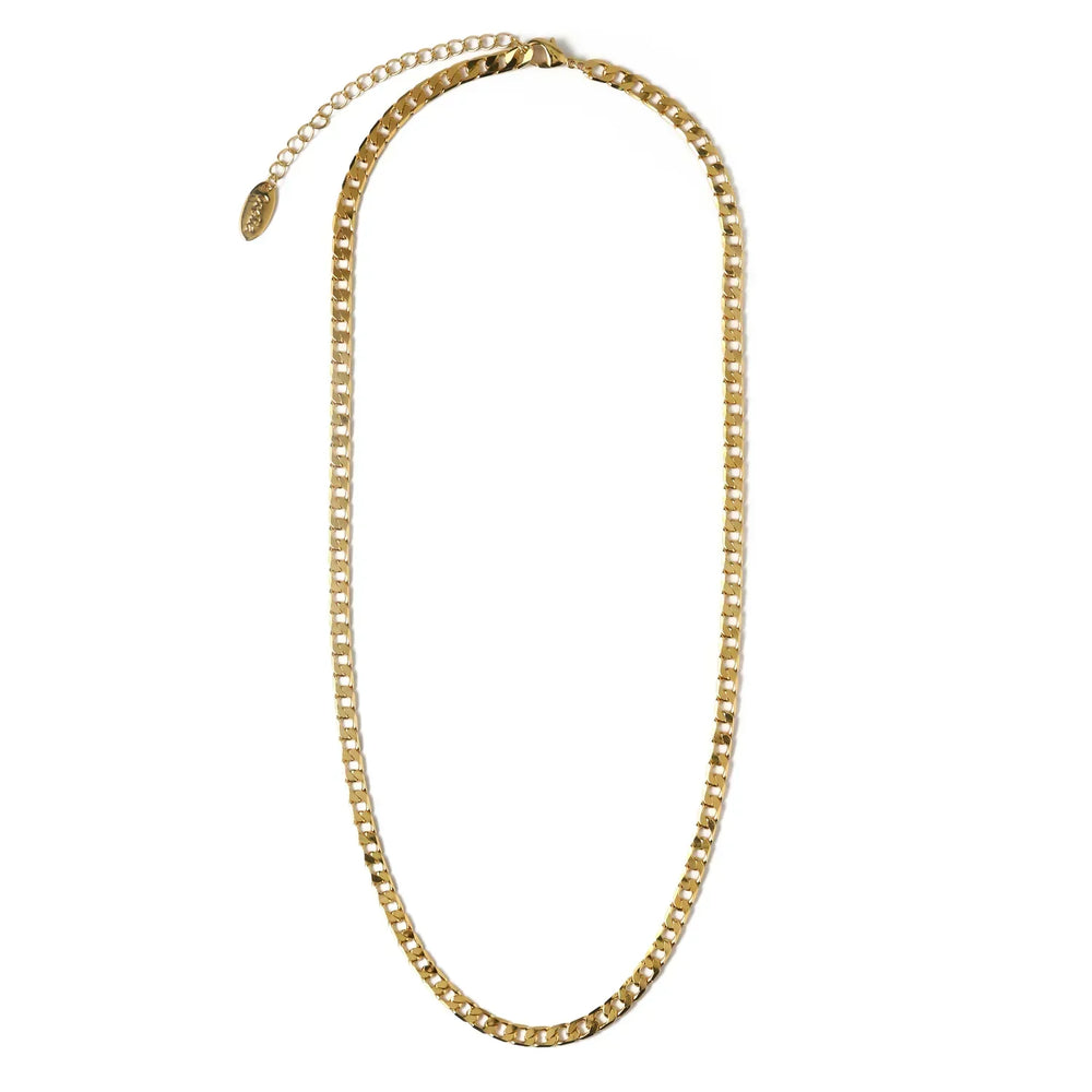 Colar de Cadeia Curb de Ouro Vintage com Elos Planos