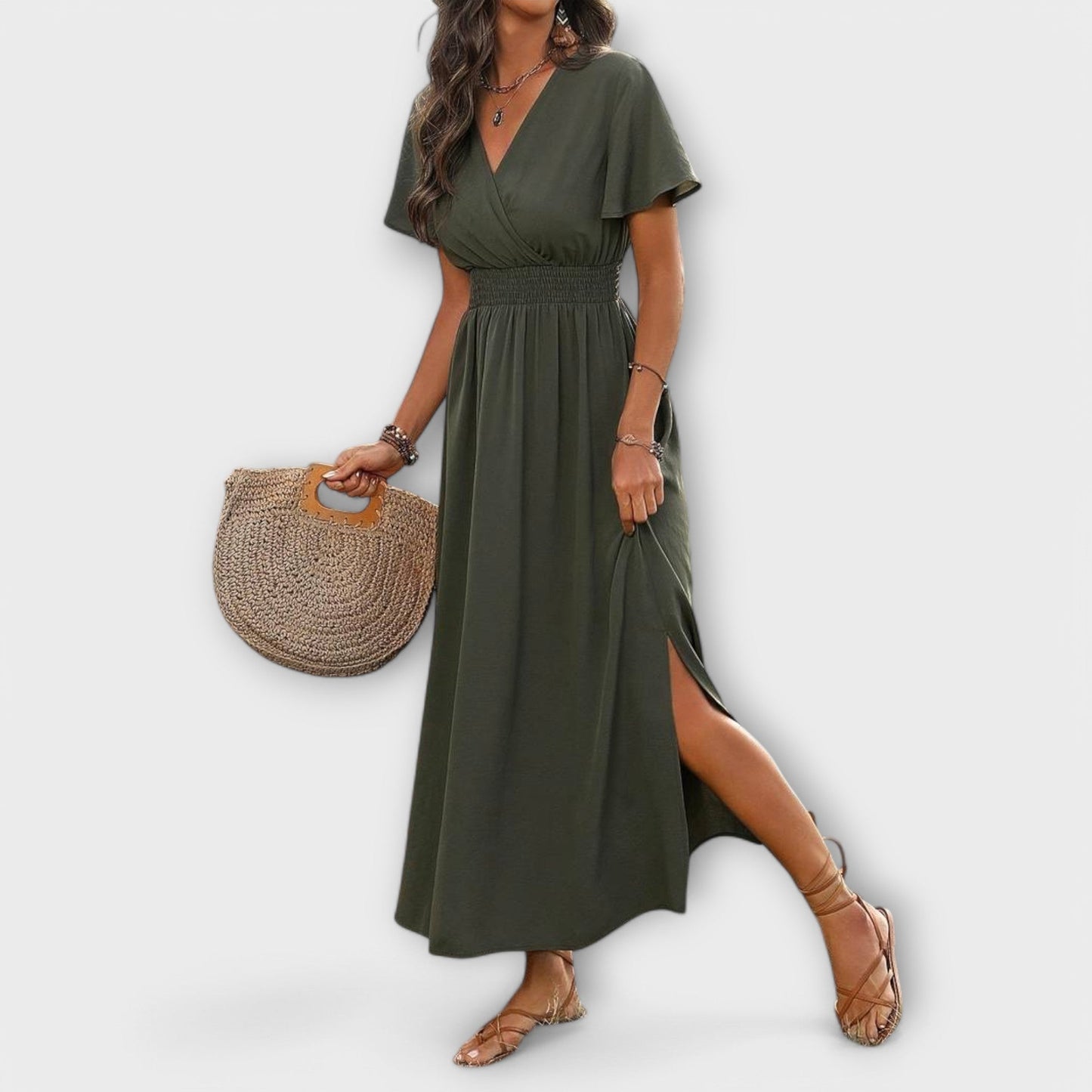 Heather - Vestido Boho Elegante com Decote em V e Mangas Longas