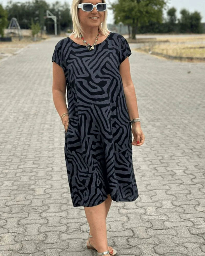 Nelia™ – Vestido de Verão com Decote Redondo e Impressão Bonita