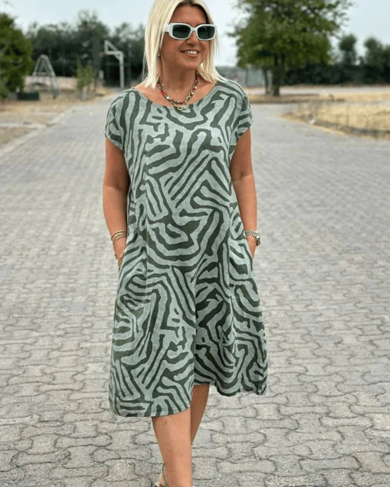 Nelia™ – Vestido de Verão com Decote Redondo e Impressão Bonita