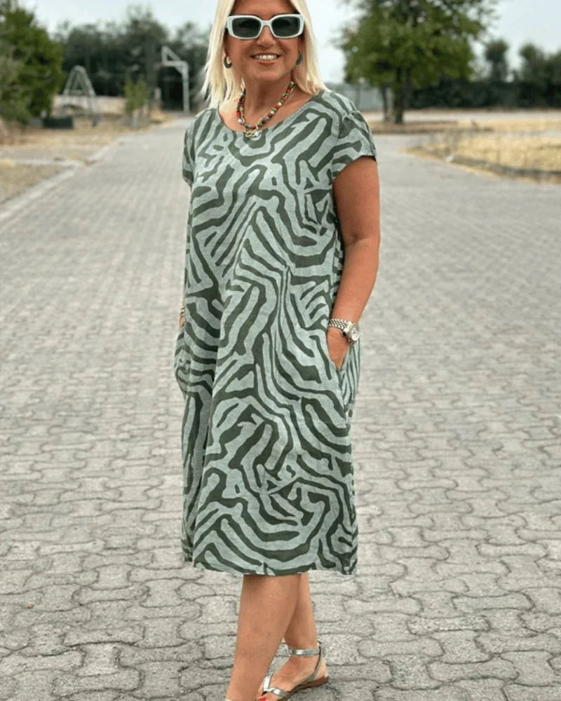 Nelia™ – Vestido de Verão com Decote Redondo e Impressão Bonita