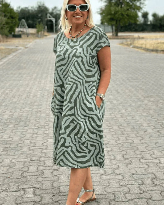 Nelia™ – Vestido de Verão com Decote Redondo e Impressão Bonita