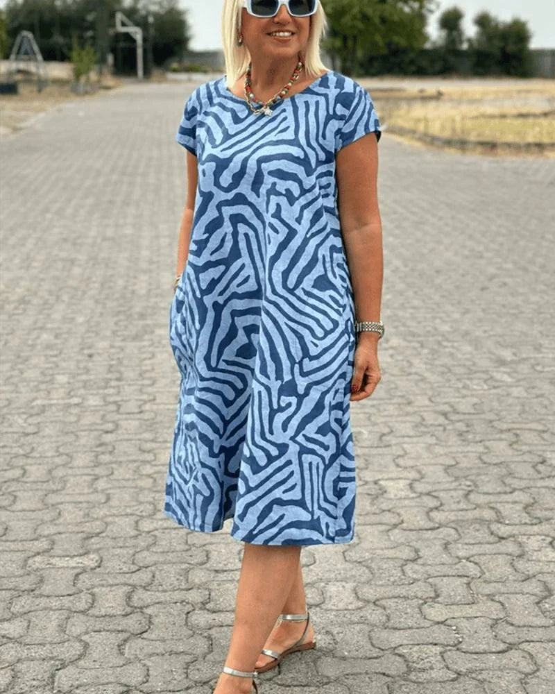 Nelia™ – Vestido de Verão com Decote Redondo e Impressão Bonita