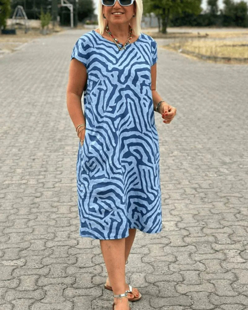 Nelia™ – Vestido de Verão com Decote Redondo e Impressão Bonita