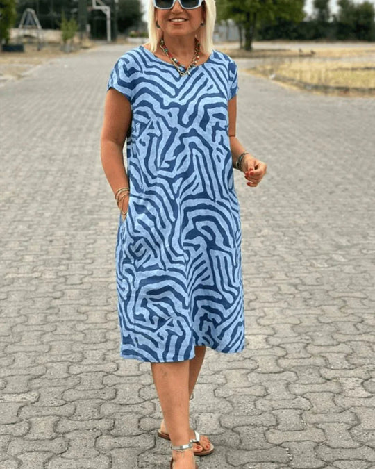 Nelia™ – Vestido de Verão com Decote Redondo e Impressão Bonita