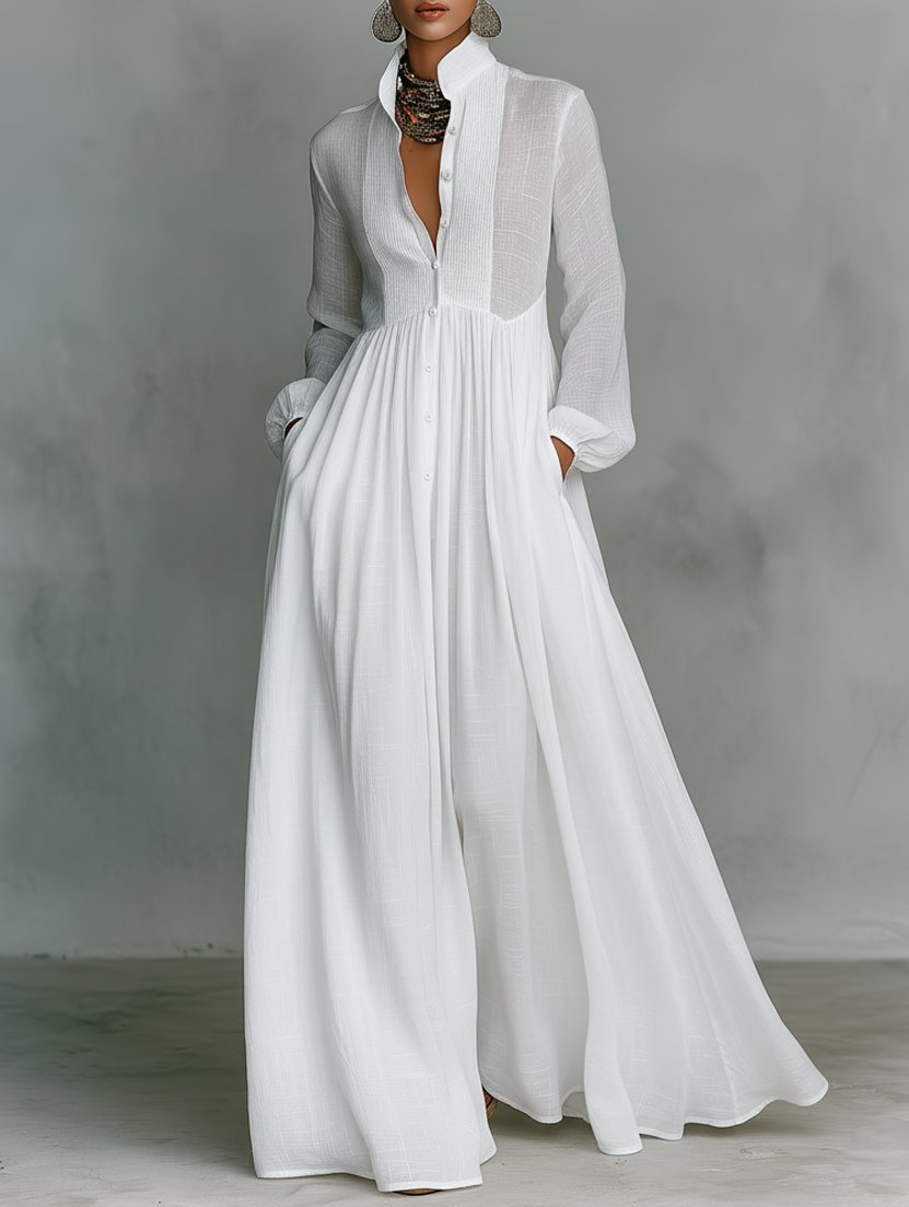 Serena | Vestido Maxi com Botões Frontais Fluídos