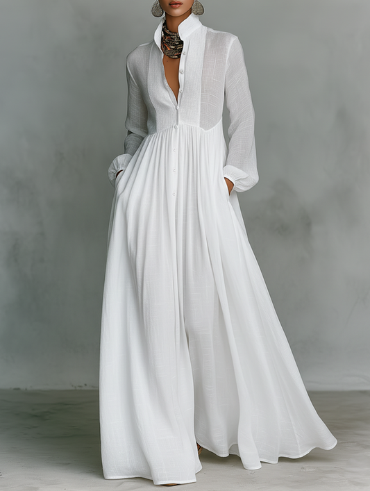 Serena | Vestido Maxi com Botões Frontais Fluidos