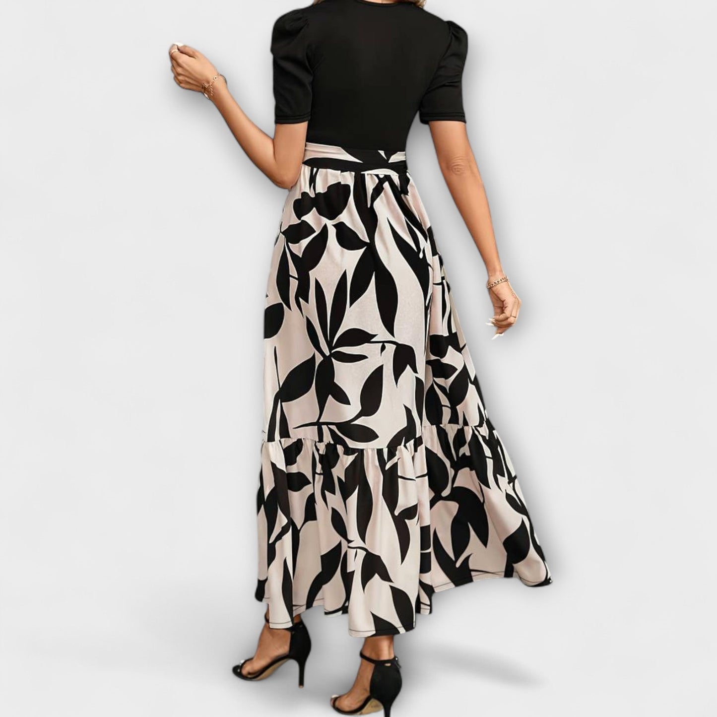 Luna - Vestido de verão com estampa floral e decote redondo