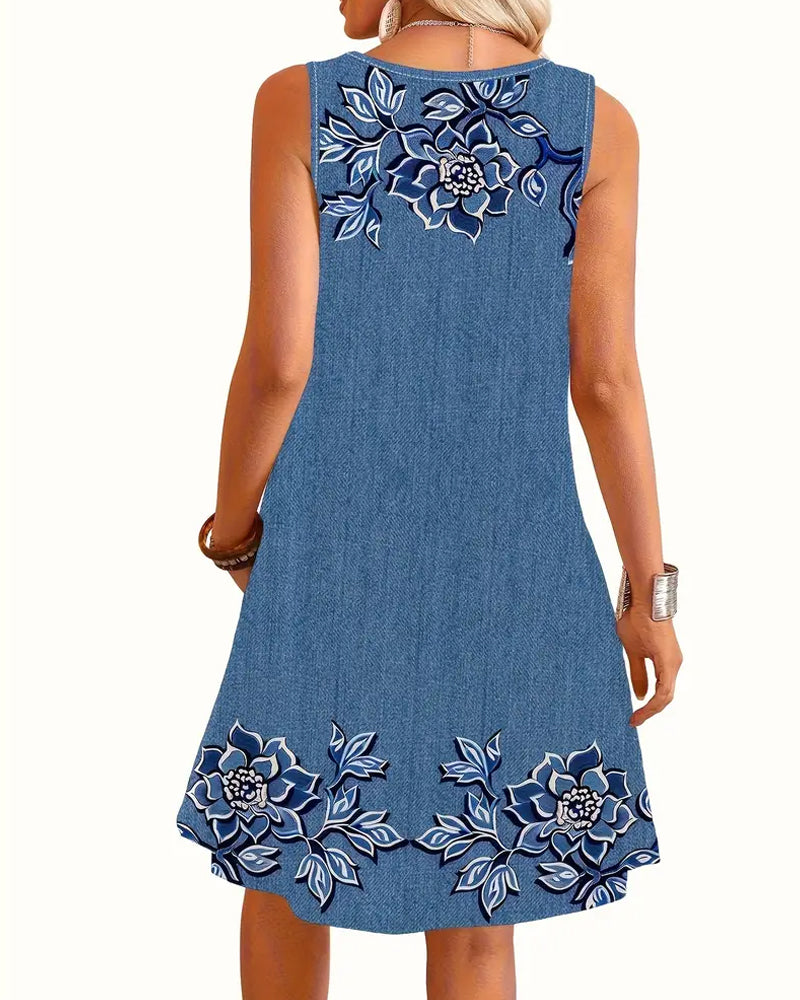 Vestido Sem Mangas com Aparência de Jeans