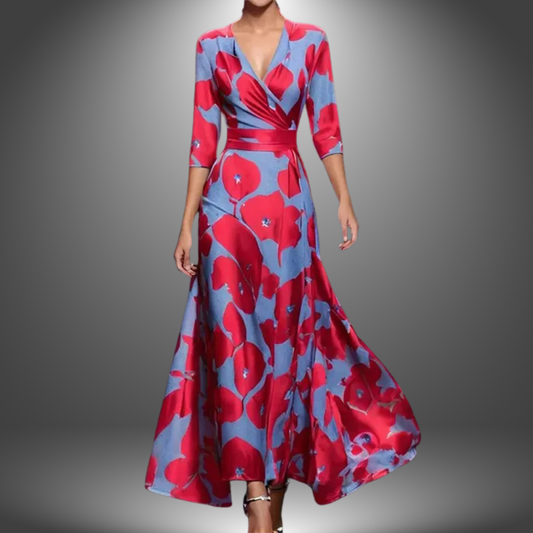 Zora - Vestido Maxi Boho com Decote V e Manga Curta que Valoriza