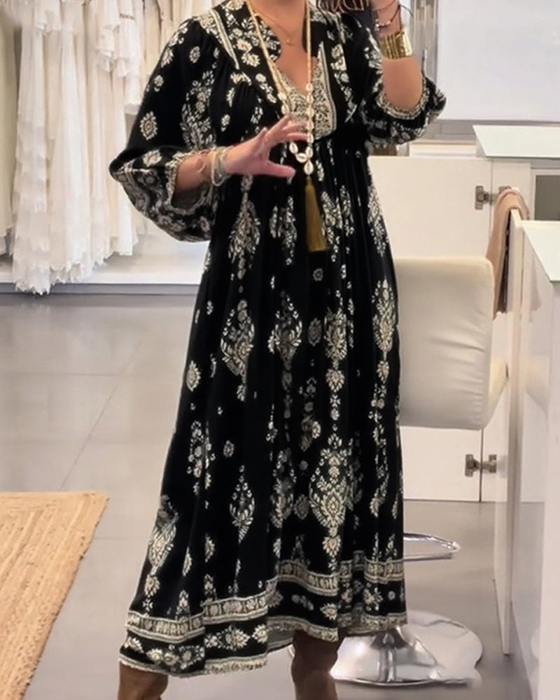 Vestido Casual Estampado com Bolsos Soltos