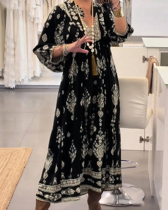 Vestido Casual Estampado com Bolsos Soltos