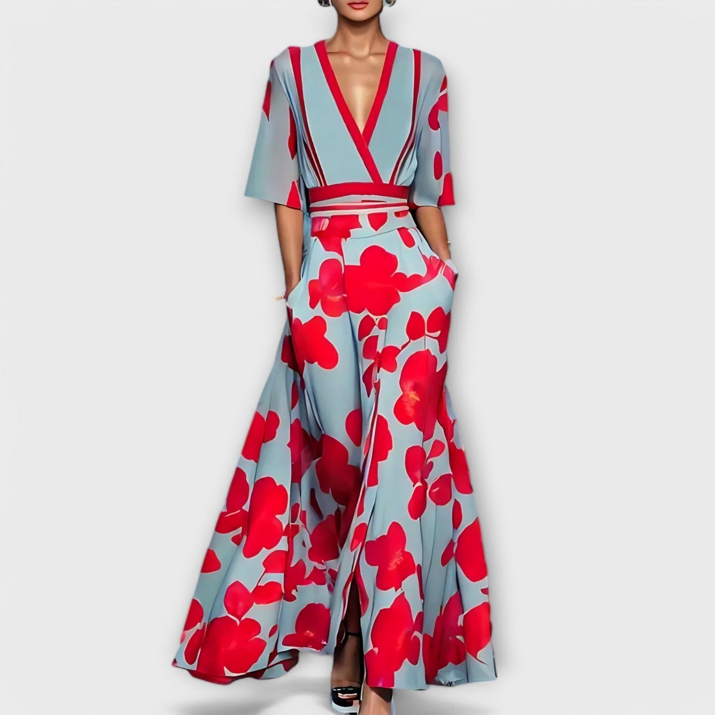 Elise - Vestido Carteira Floral Elegante