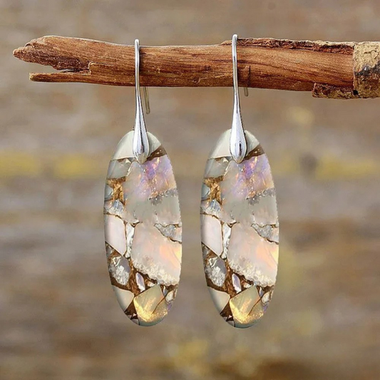 Brincos Vintage de Pedra Oval Natural