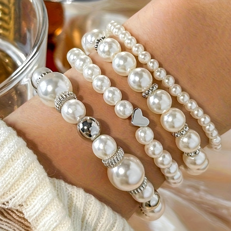 Conjunto de Pulseiras de Coração de Pérola Elegante