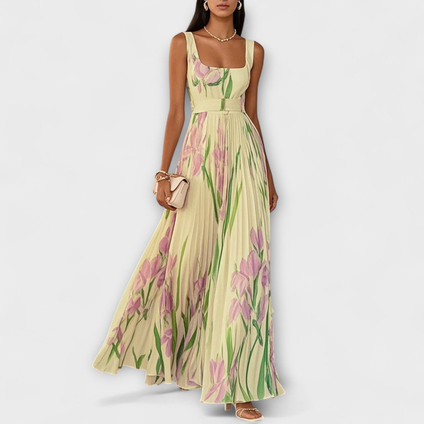 Vestido Max Chiffon Floral Dobrada