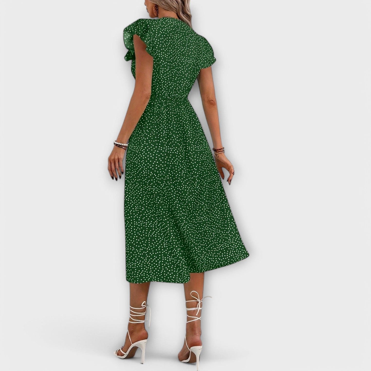 Vestido midi chique com bolinhas