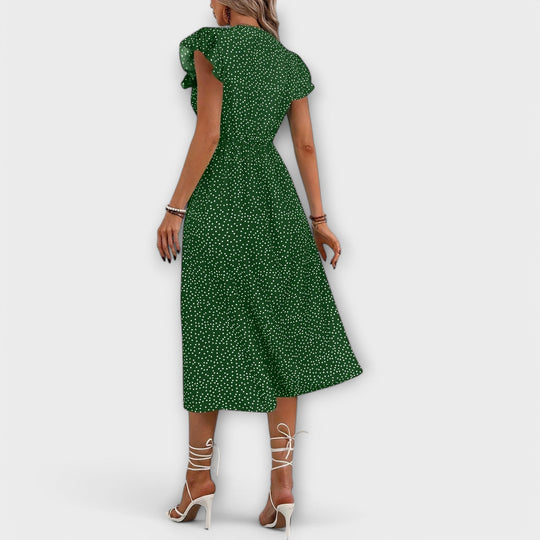 Vestido midi chique com bolinhas
